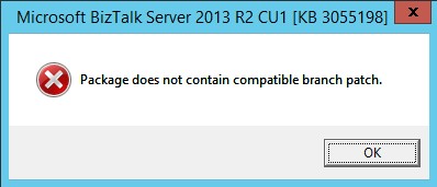 BizTalk 2013 R2 CU1 install failing with “Package does not contain compatible branch patch”