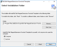 BizTalk MapperExtensions Functoid Wizard: Installation Folder Screen