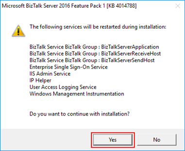 BizTalk Server 2016 Feature Pack 1 services to restart