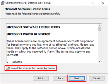 BizTalk Operational Data - Microsoft Power BI Desktop Setup Wizard license agreement
