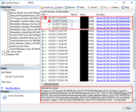 Backup BizTalk Server (BizTalkMgmtDb) job failed BACKUP LOG cannot be performed because there is no current database backup.