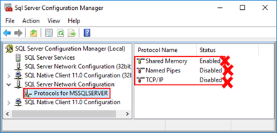Connecting to the LOB system has failed: SQL Server 2016 Configuration Manager protocols