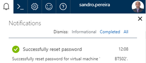 Reset the built-in administrator account password: Azure Portal BizTalk VM task complete