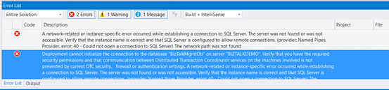  A network-related or instance-specific error occurred: Deploy BizTalk Server Solution From Visual Studio
