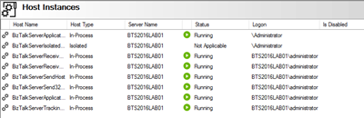 user account was either not running or does not exist: BTARN BizTalk Server host instances