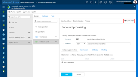 mock responses in API Management: Azure Portal create or edit operation policy code view