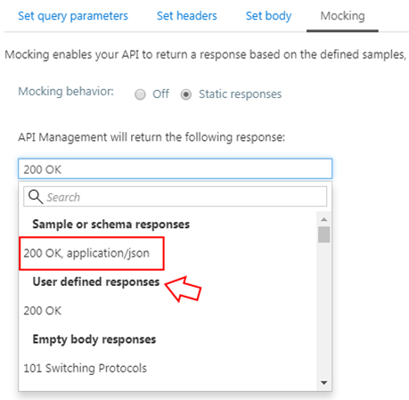 mock responses in API Management: Azure Portal Mocking user defined responses