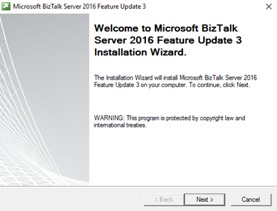 BizTalk Server 2016 Feature Pack 3: Welcome screen