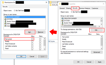 BizTalk Server: File transport does not have read/write privileges for receive location - Give user Access