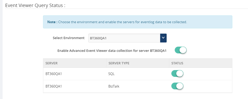 BizTalk360 Advanced Event viewer Event Log collection performance improvement - Server_configuration_screen
