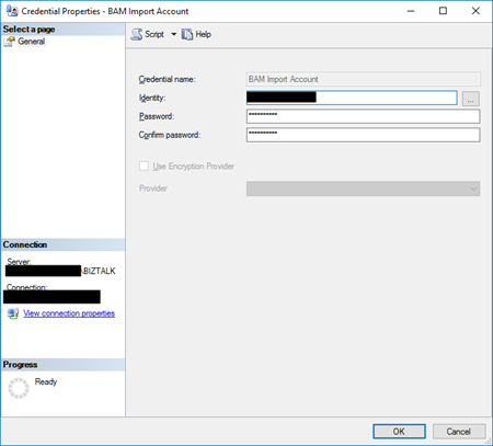 BizTalk Server and SSIS: create a new credential
