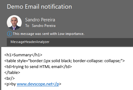 Email result from the Office 365 Outlook connector Send an email V2 action