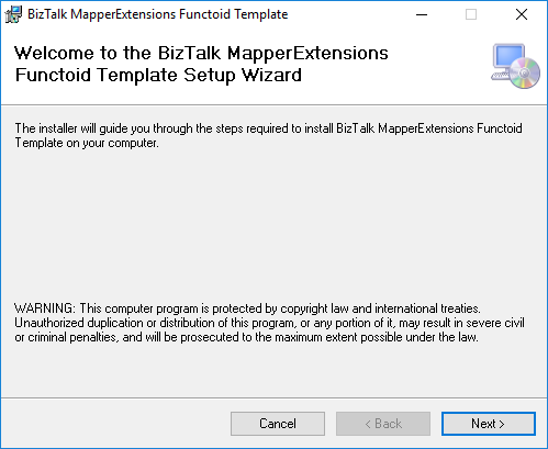 BizTalk Server 2020 MapperExtensions Functoid Wizard Welcome Screen