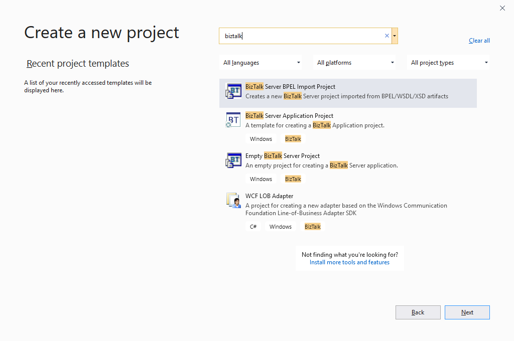BizTalk Server 2020: Visual Studio 2019 New BizTalk Project