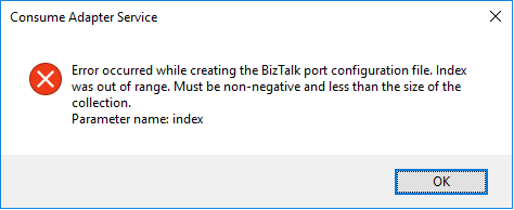 Consume Adapter Service Schema Generator BizTalk port configuration error
