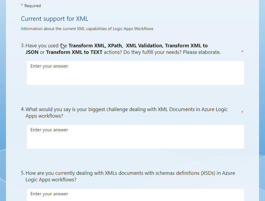 Azure Logic Apps team is interested in your feedback – XML Support in Logic Apps Survey