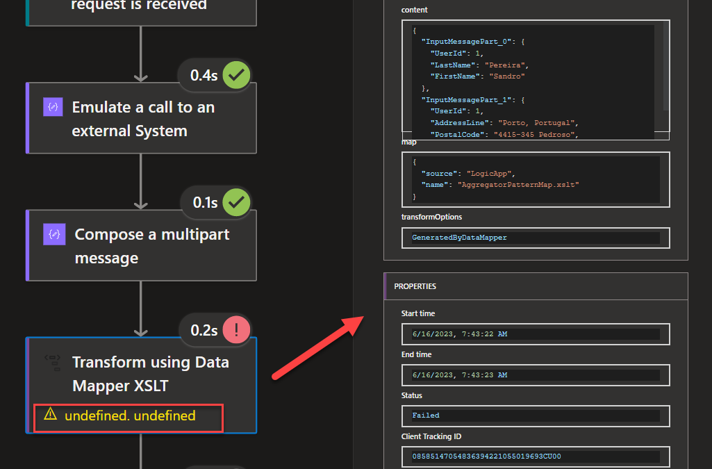 Logic App Standard error calling Transform using Data Mapper XSLT action: undefined. undefined